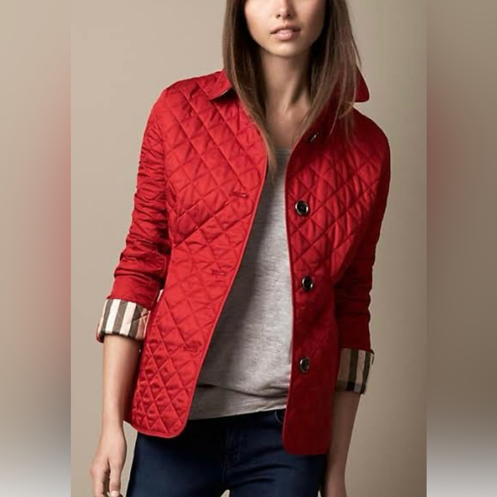 Burberry Women's Red Quilted Jacket size small